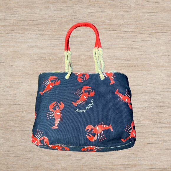 NWT Tommy Hilfiger Lobster Tote Bag Navy & Red Beach Purse Summer Accessory - Picture 2 of 6